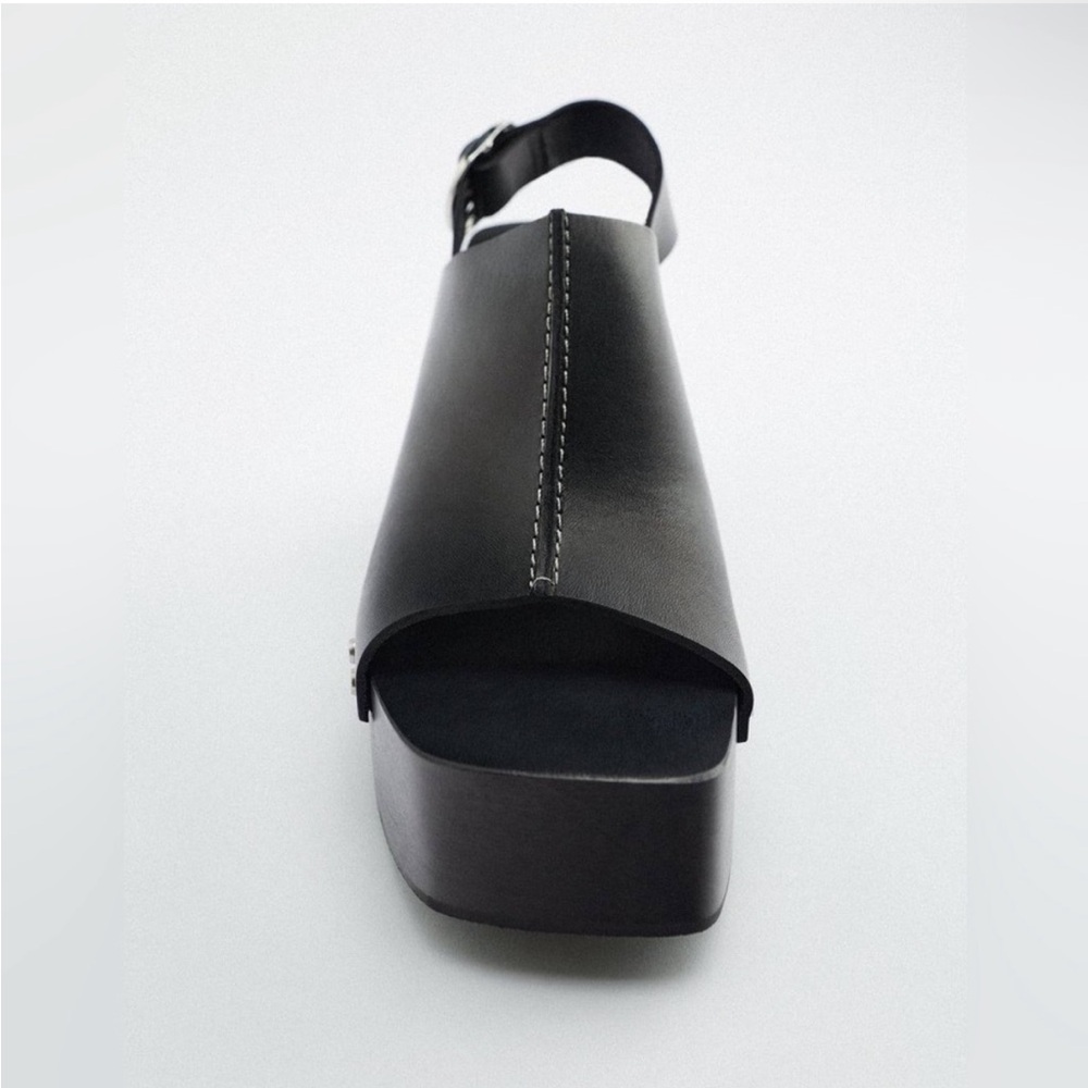 ZARA Slimg Back Leather and Wood Platform Clog - Picture 5 of 11